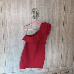 Bebe One Shoulder Ruffle Bandage Dress‎